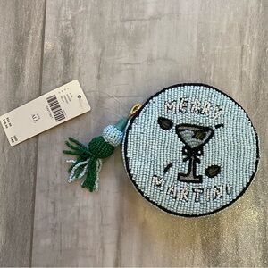 NWT Anthropologie Nephthys Illustrated Beaded Merry Martini Round Coin Purse, OS